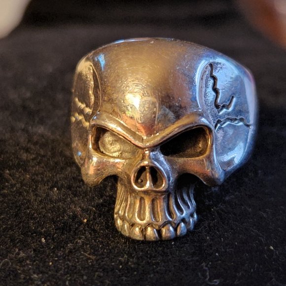 Vintage Sterling Silver Unique Design SkullViens sz 9-3/417.4g